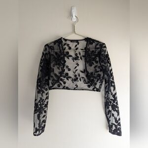 Y2K Le Château Black Floral Sheer Lace Bolero Shrug
